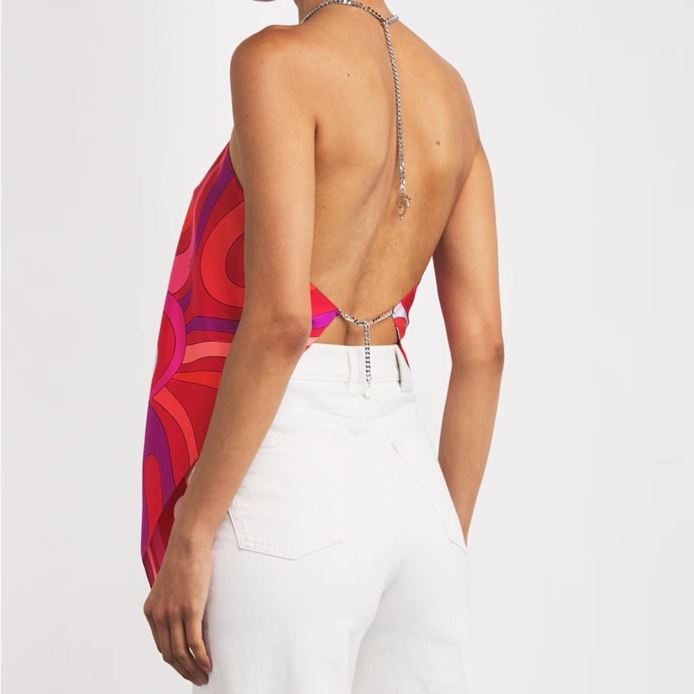 NWT ⭐️ PUCCI Marmo Print Silk Chain Halter Top One Size - Picture 3 of 11